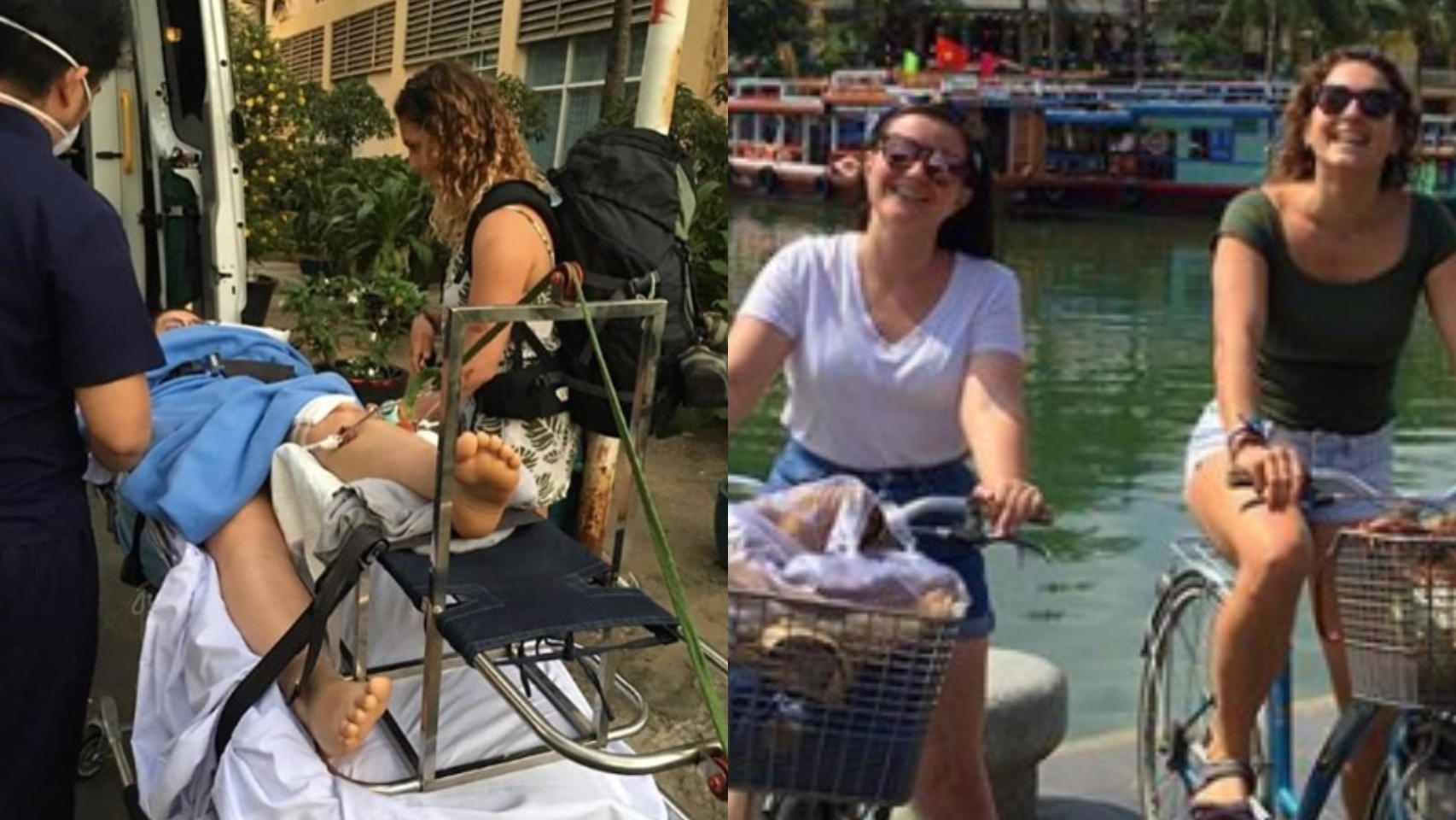 Noelia, a la izquierda, y María, a la derecha, durante sus vacaciones en Vietnam.