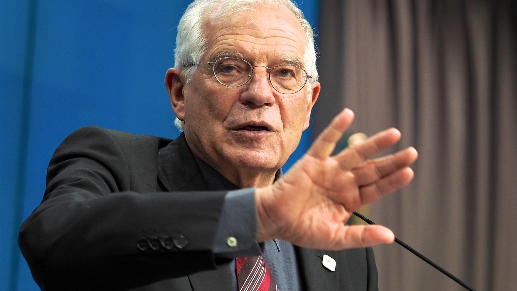 El jefe de la diplomacia de la UE, Josep Borrell, durante la rueda de prensa de este lunes