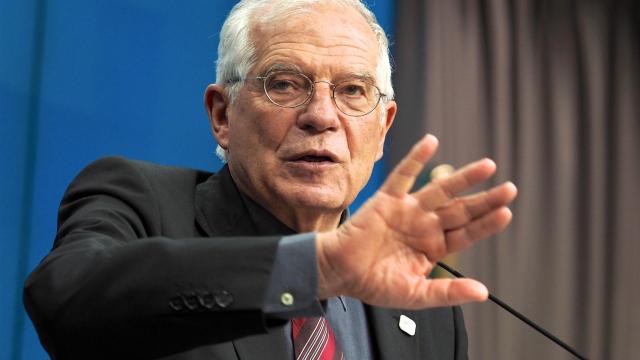 El jefe de la diplomacia de la UE, Josep Borrell, durante la rueda de prensa de este lunes