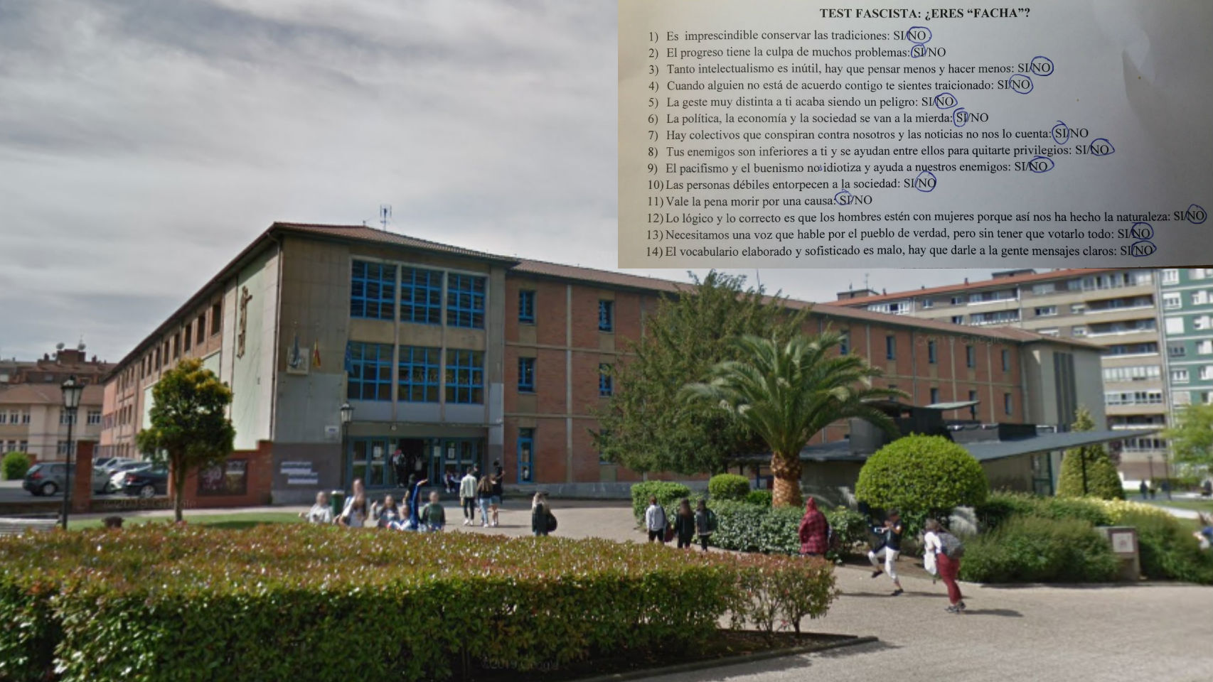 El IES Aramo, en Oviedo, y el polémico 'test facha'.