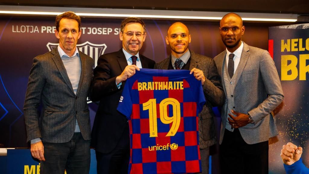 Braithwaite en su presentación con el FC Barcelona