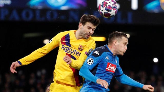 Gerard Piqué, en el Nápoles - Barcelona de la Champions League