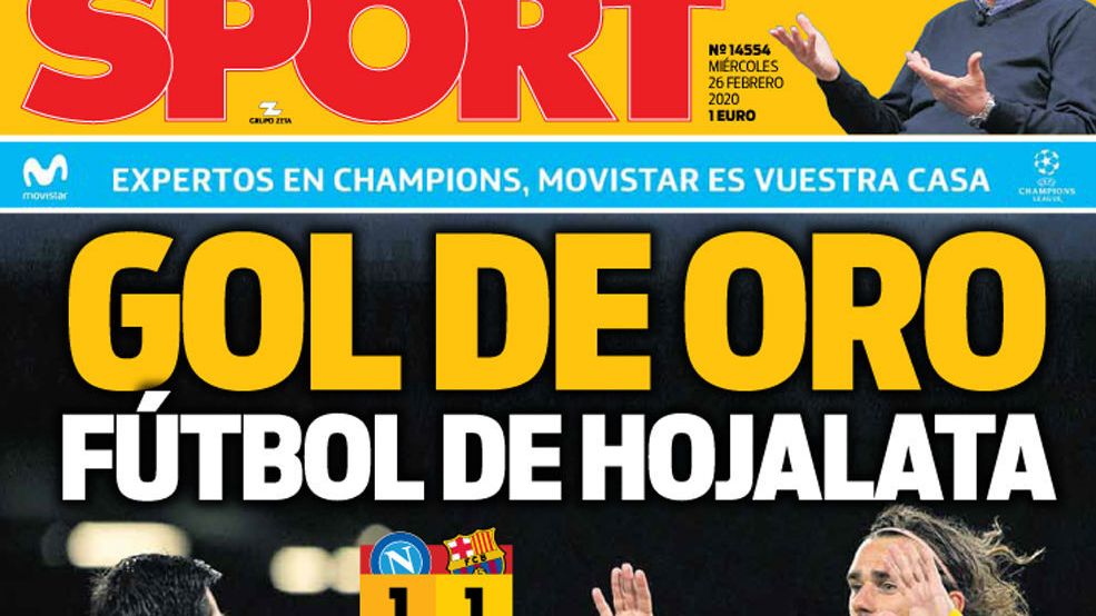 La portada del diario Sport (26/02/2020)