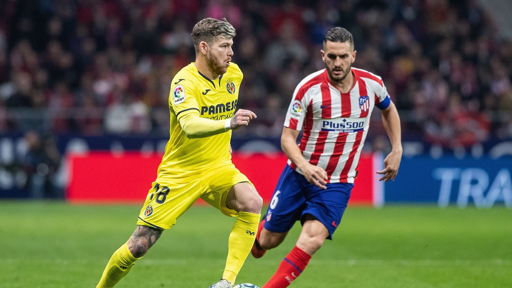 Alberto Moreno, durante el partido del Villarreal ante el Atlético de Madrid