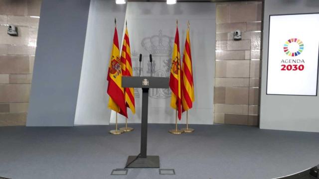 Sala principal de prensa en el Palacio de la Moncloa.