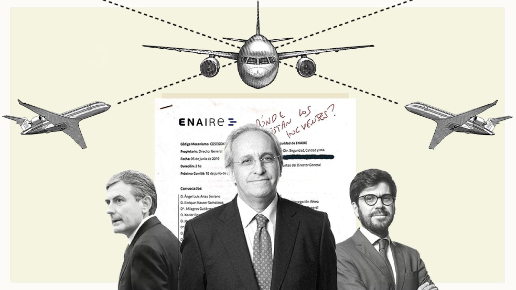 De izquierda a derecha: Pedro Saura, secretario de Estado de Transporte; Ángel Luis Arias, director general del Aire; y Raúl Medina, director general de Aviación Civil.