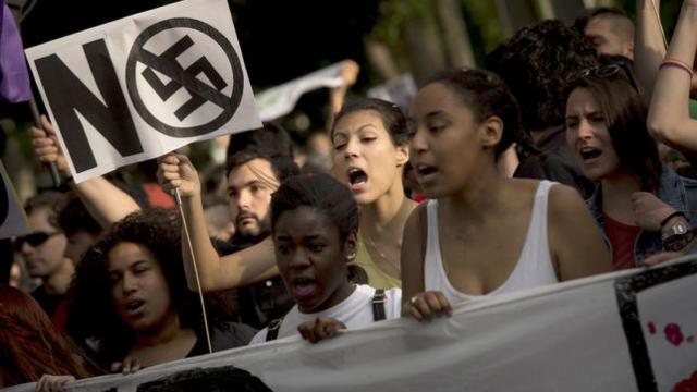 Manifestación en Madrid contra el fascismo, el racismo y el machismo.