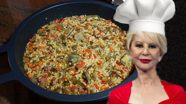 Karmele Marchante en montaje de JALEOS con su arroz con verduras.