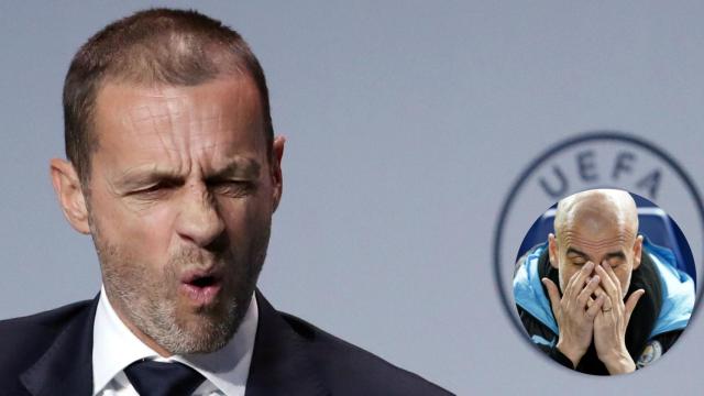 Aleksander Ceferin, presidente de UEFA, y Pep Guardiola, entrenador del Manchester City