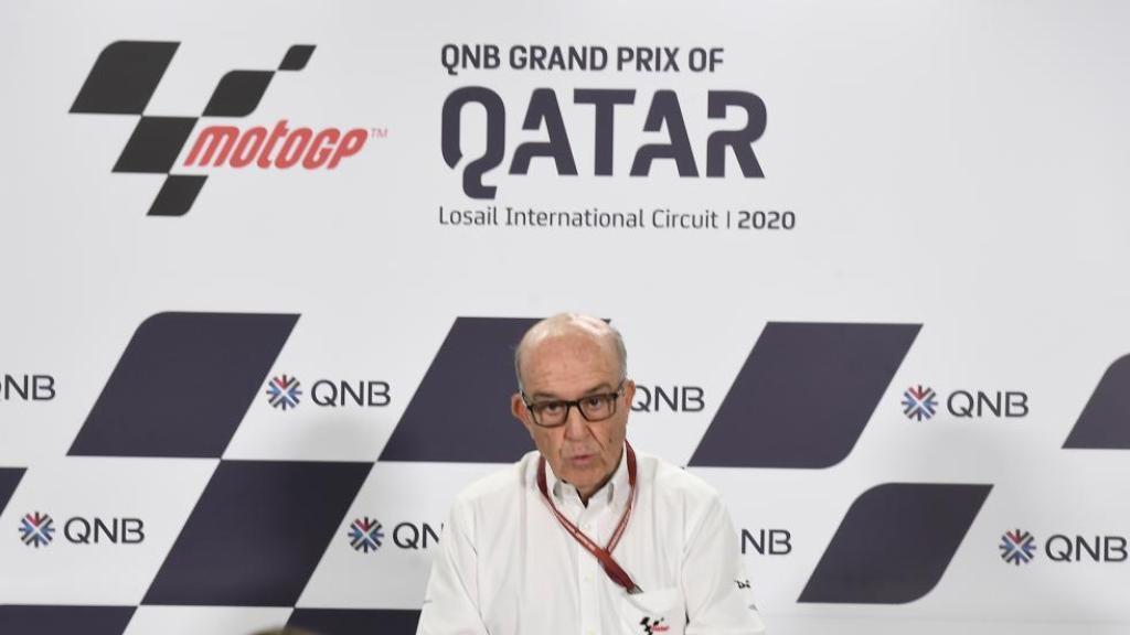 Carmelo Ezpeleta, CEO de Dorna, en la conferencia de prensa celebrada en el circuito de Losail.