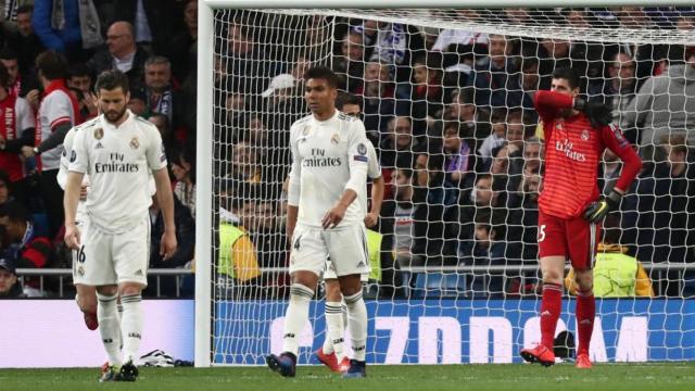 Los jugadores del Real Madrid, en el encuentro frente al Ajax
