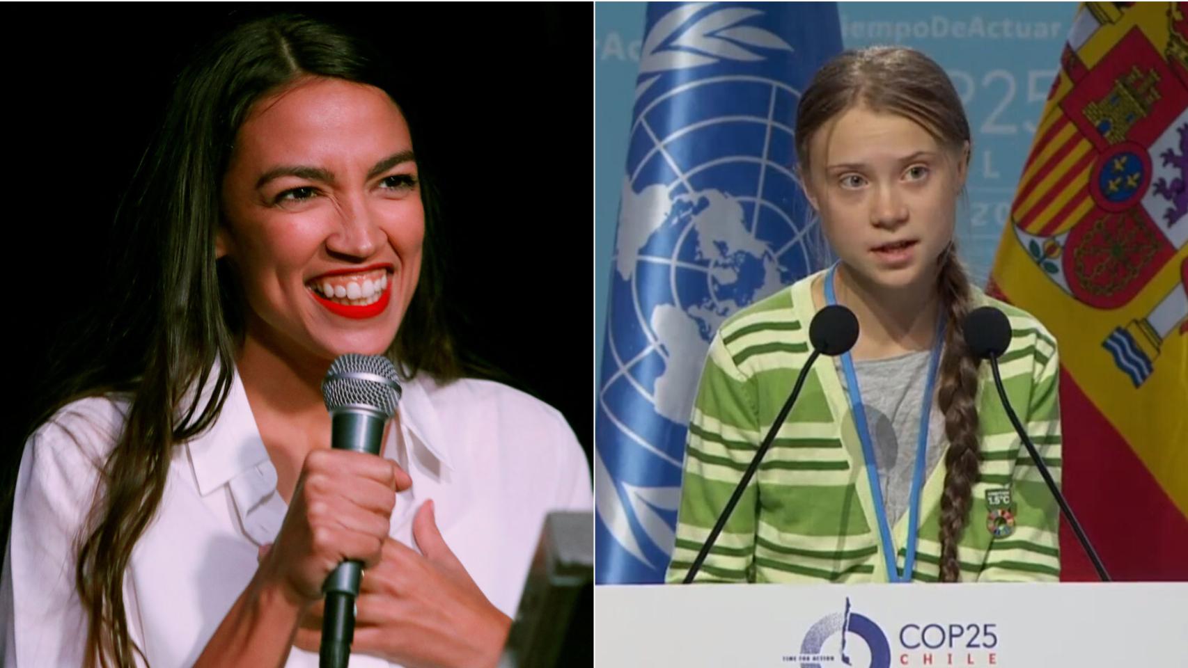 La congresista Alexandria Ocasio-Cortez y la activista climática Greta Thunberg.