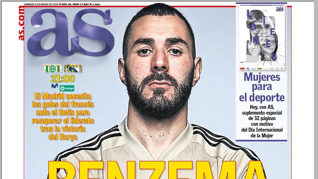 La portada del diario AS (8/03/2020)