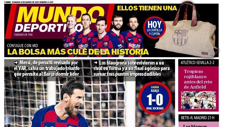 La portada del diario Mundo Deportivo (8/03/2020)