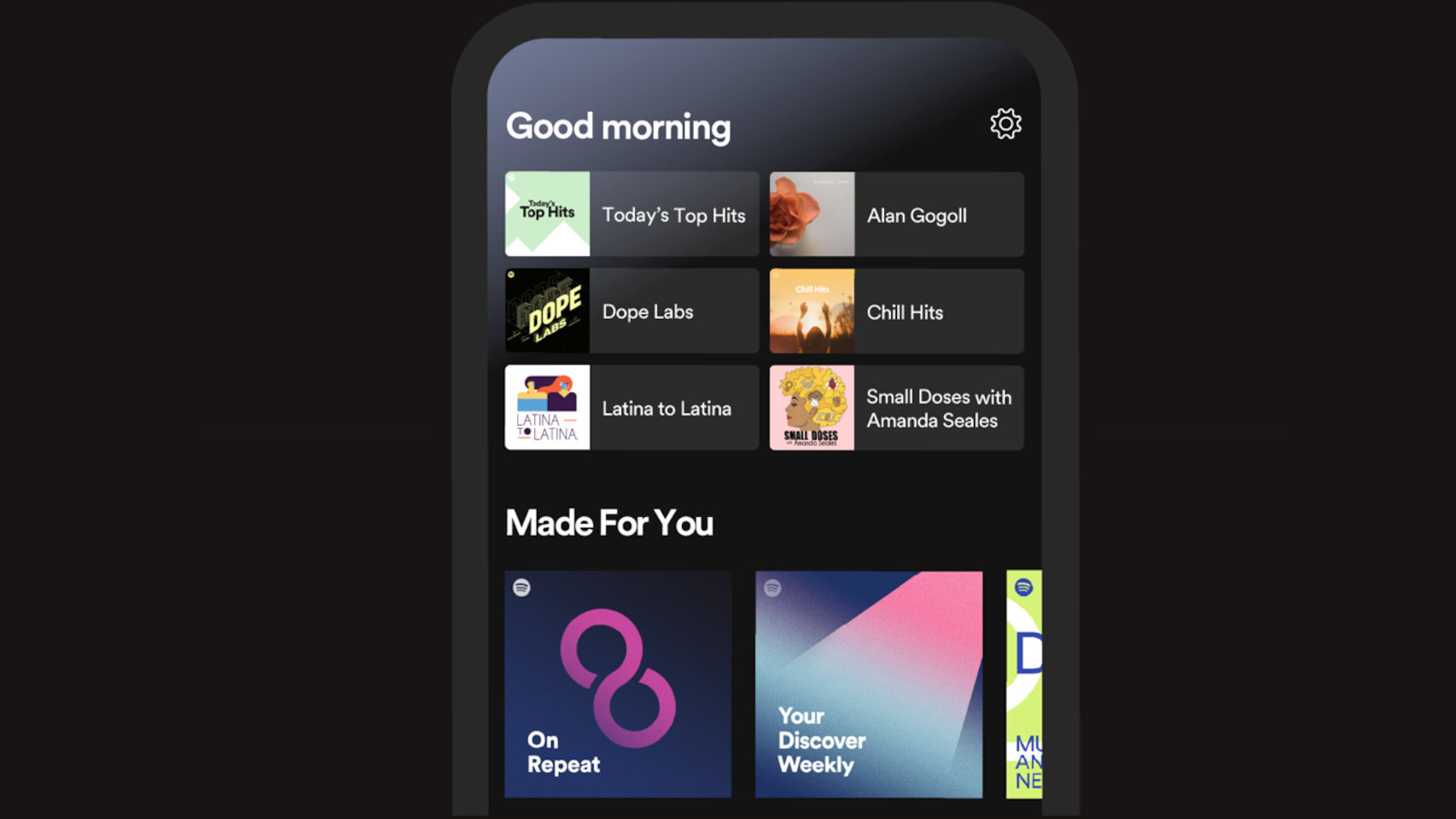 Nueva ventana de inicio de Spotify
