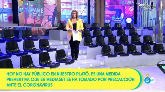 Carlota Corredera durante la presentación de 'Sálvame' este martes sin público.