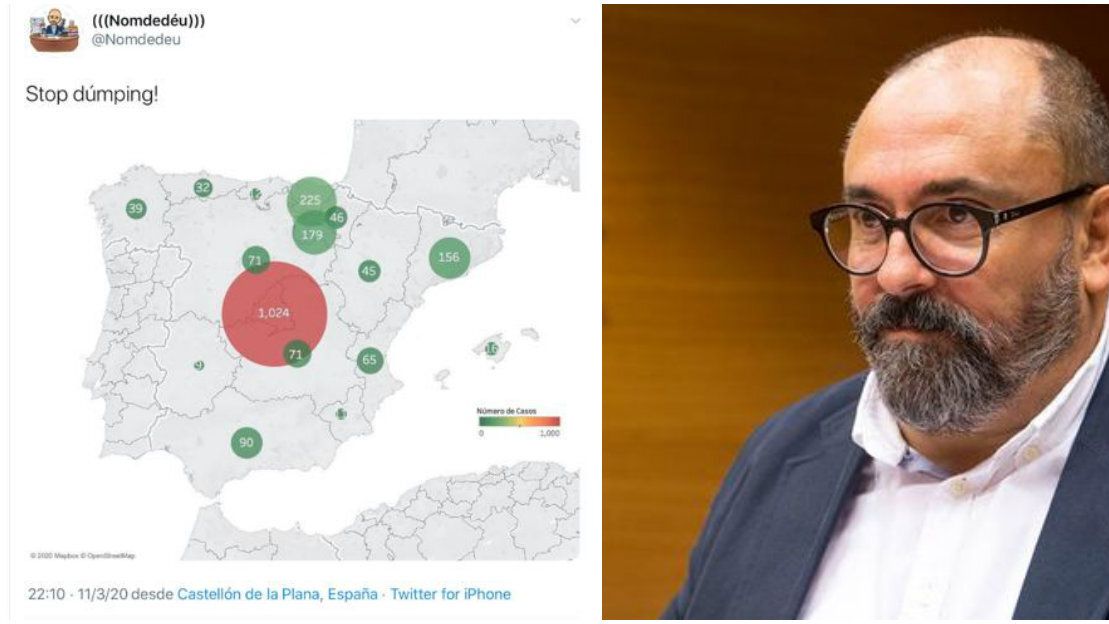 Nomdedéu, el nacionalista de Compromís que se mofa de Madrid y del coronavirus: Stop dumping