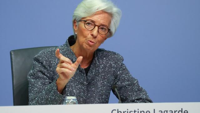 La presidenta del BCE, Christine Lagarde, durante una rueda de prensa