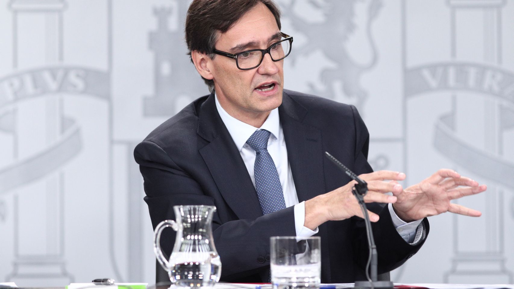 El ministro de Sanidad, Salvador Illa, durante la rueda de prensa ante los medios para informar sobre el coronavirus.