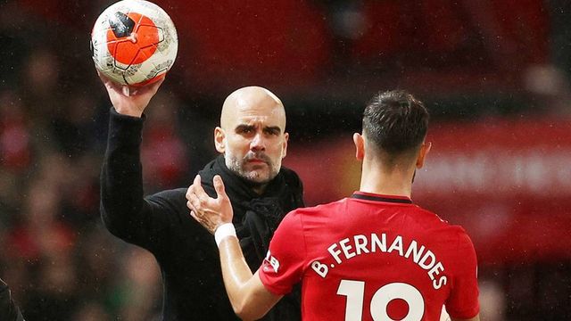 Bruno Fernandes y Pep Guardiola