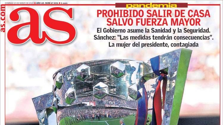 La portada del diario AS (15/03/2020)