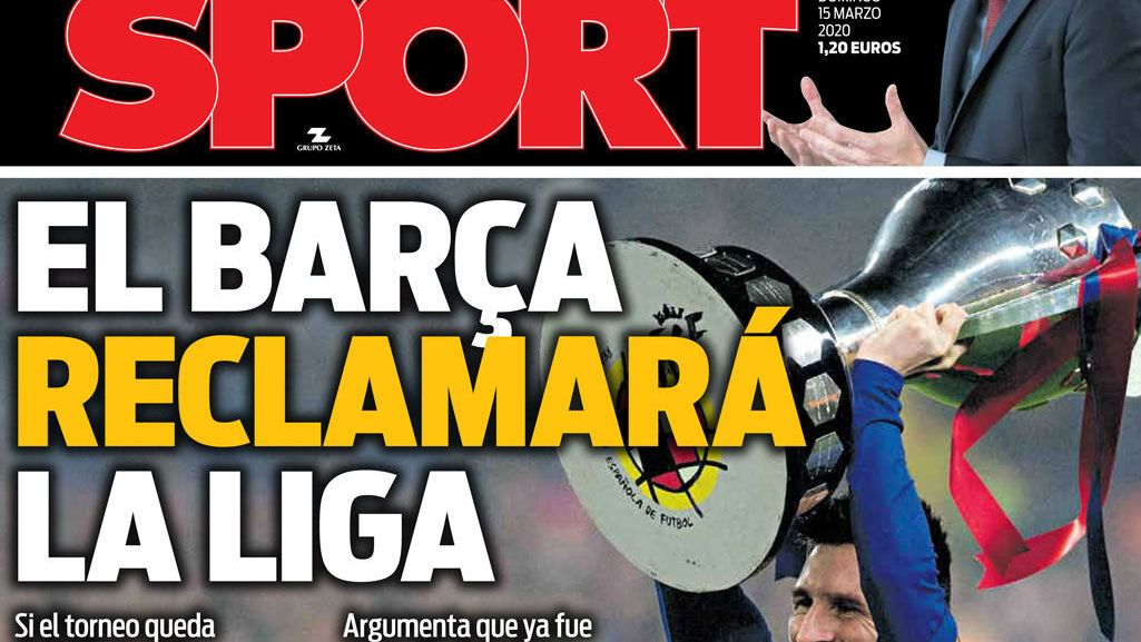 La portada del diario Sport (15/03/2020)