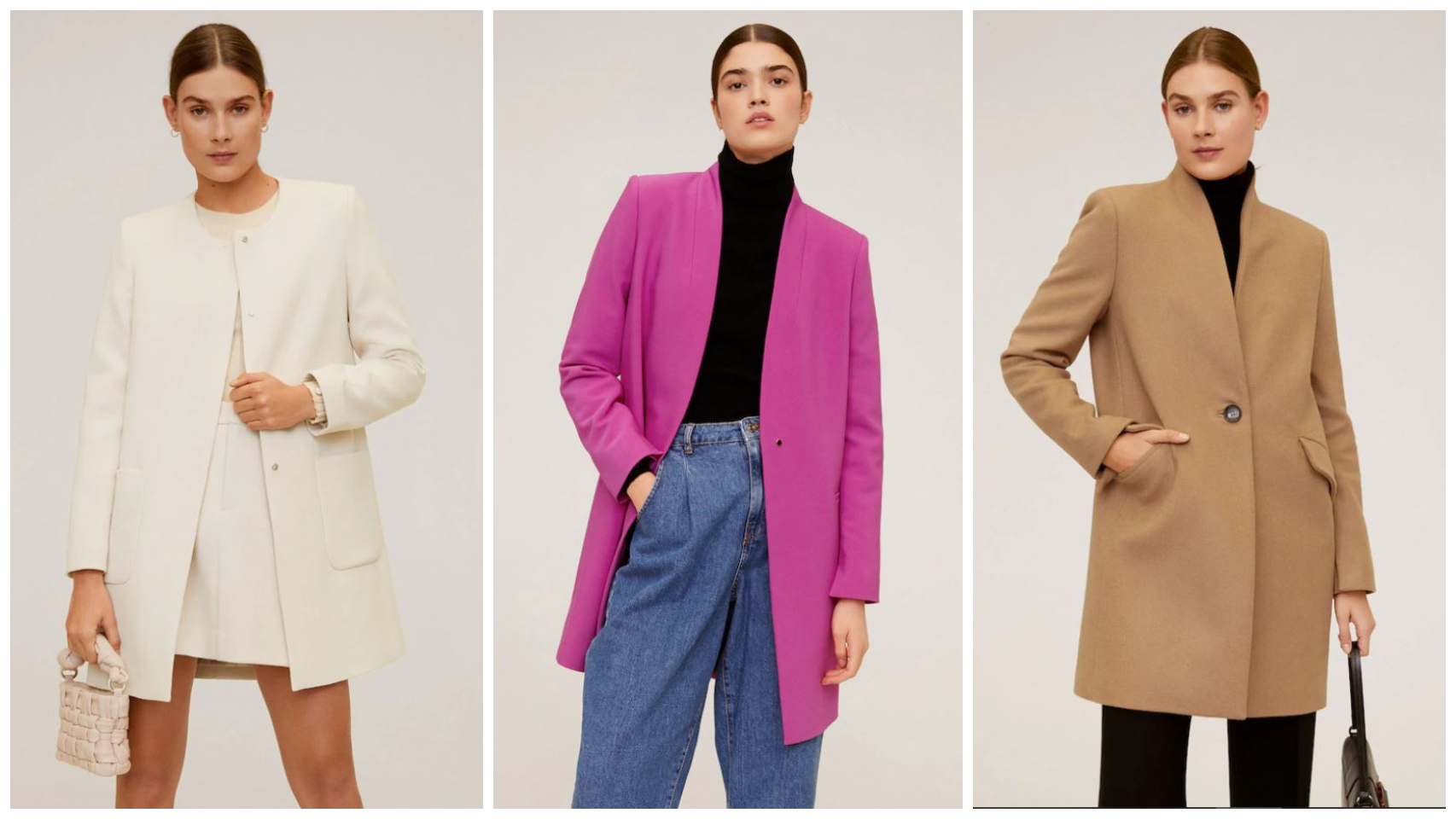 Montaje con algunos de los abrigos que están de rebajas en Mango