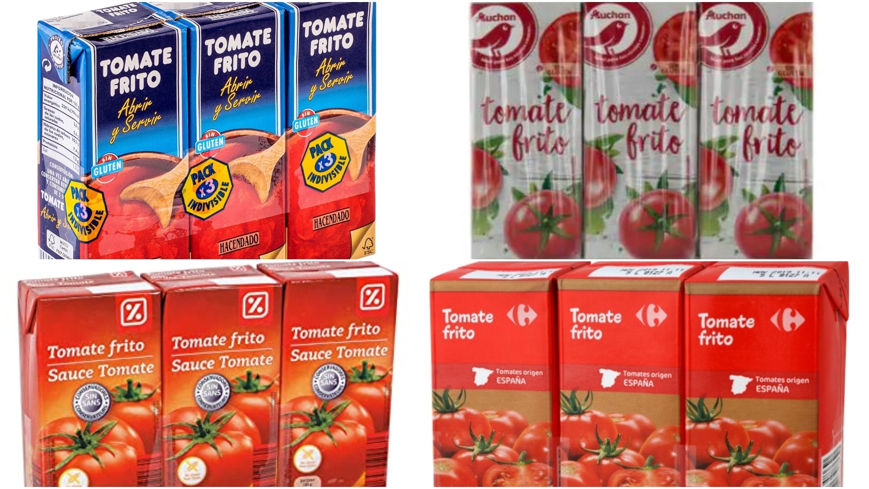 Tomate frito de Mercadona, Alcampo, Carrefour, Dia.
