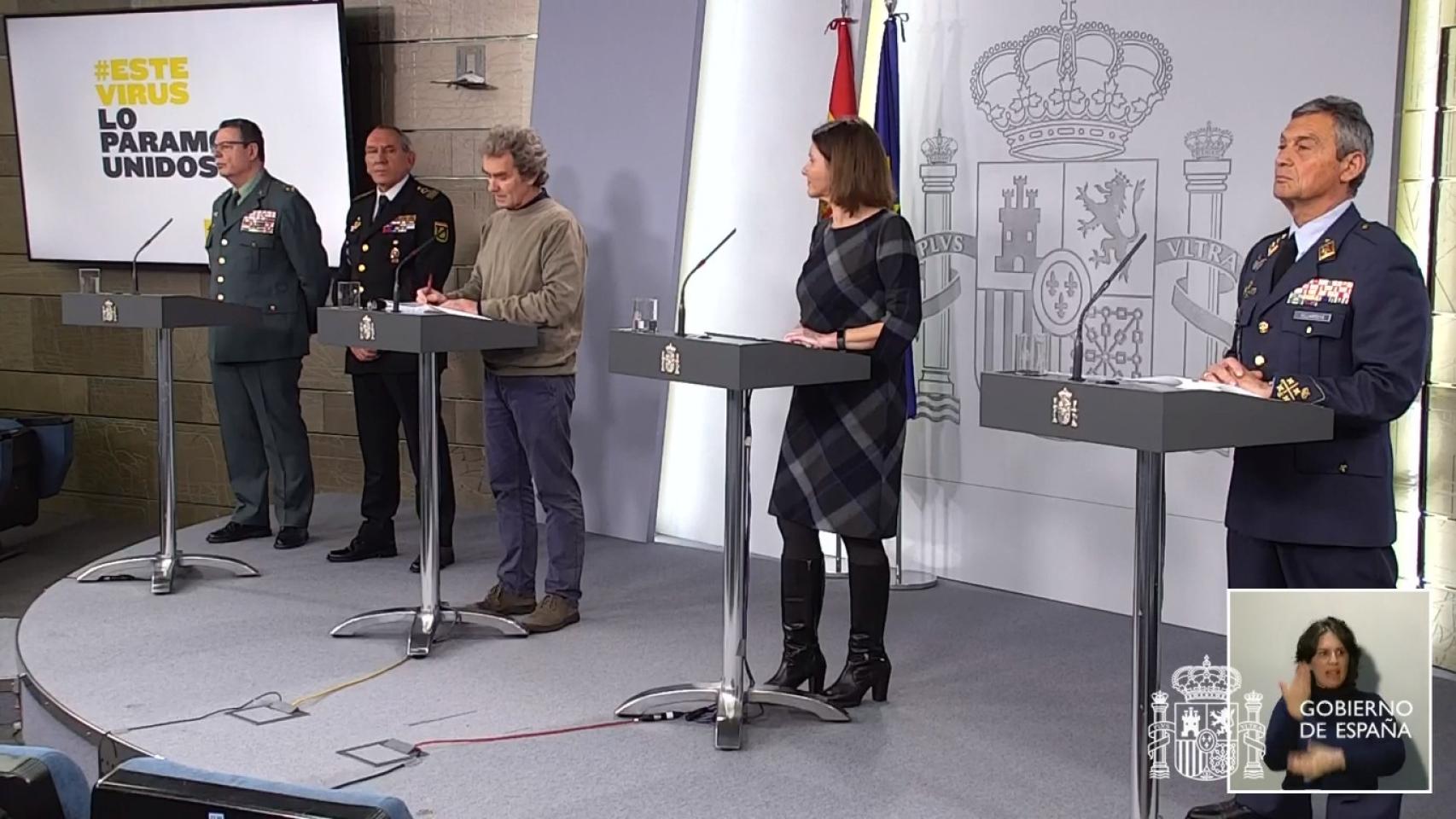 Los directores técnicos de los ministerios de Sanidad, Interior, Defensa y Transportes, en rueda de prensa