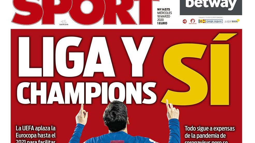 La portada del diario Sport (18/03/2020)