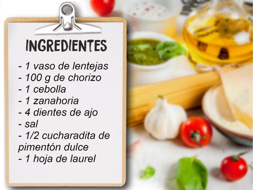 Ingredientes utilizados por Manu Tenorio para elaborar su plato de lentejas.
