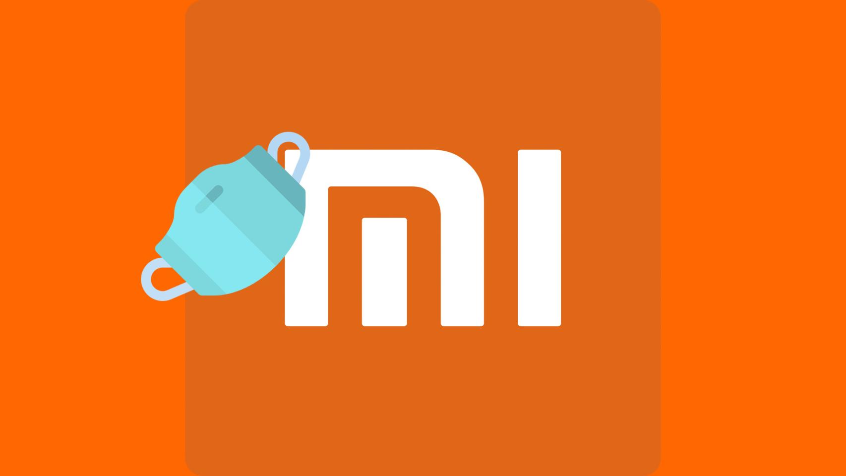 Montaje con una mascarilla y el logo de Xiaomi