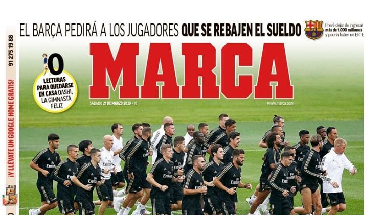 La portada del diario MARCA (21/03/2020)