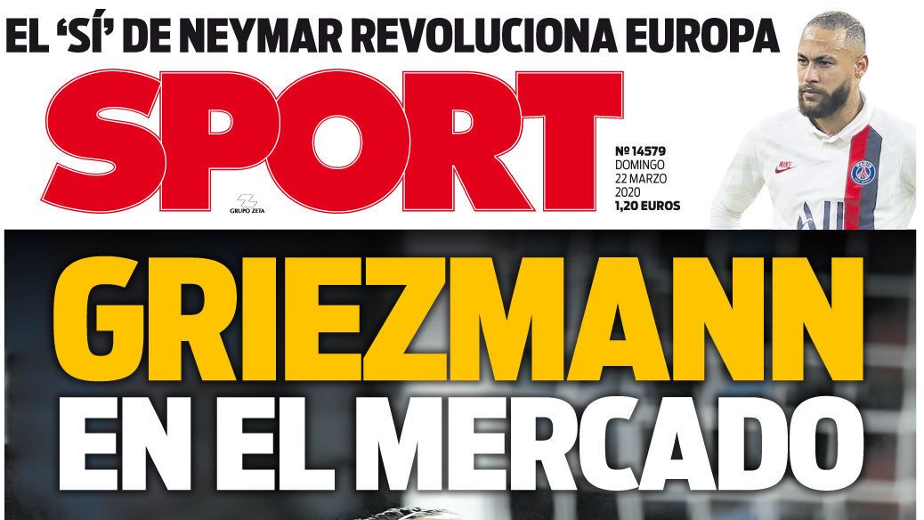 La portada del diario Sport (22/03/2020)