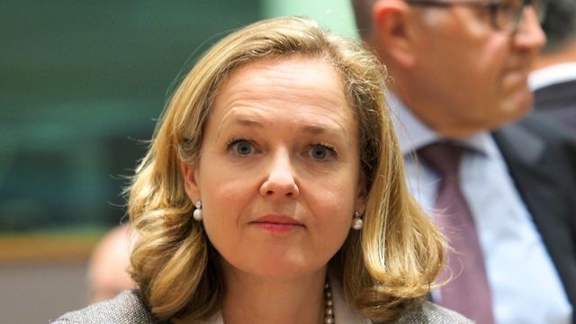 La ministra de Economía, Nadia Calviño, durante una reunión del Eurogrupo
