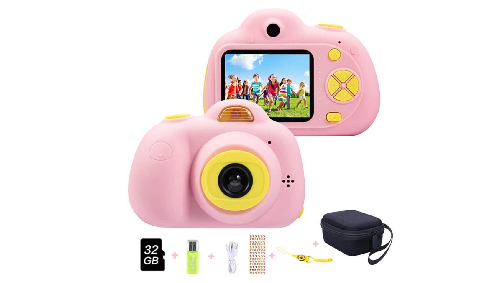 CAMCLID Children's Photo Camera, 2.0 Inch Photo Camera for Children, 1080P Selfie Digital Camera for Children with 32GB Card, Boys and Girls Ages 3-12 (Pink