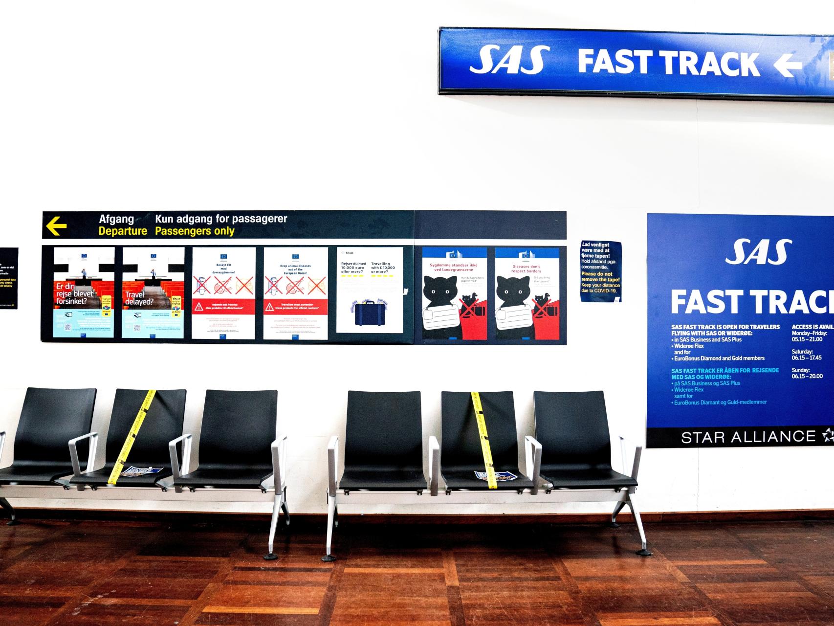 Clausura del aeropuerto de Copenhague, cerrado como medida contra el coronavirus.