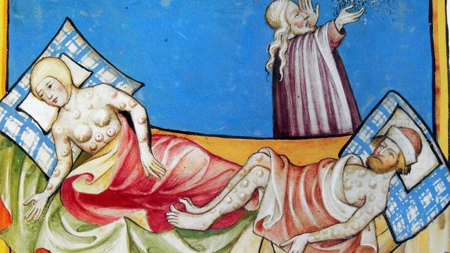 Ilustración de la Peste en la Biblia de Toggenburg (1411).