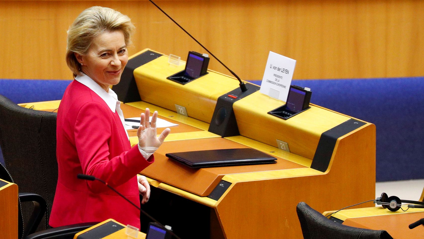 La presidenta de la Comisión, Ursula von der Leyen, durante su discurso este jueves en la Eurocámara