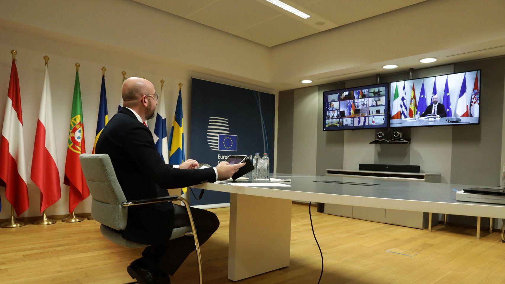 Charles Michel, durante la última videocumbre de líderes europeos