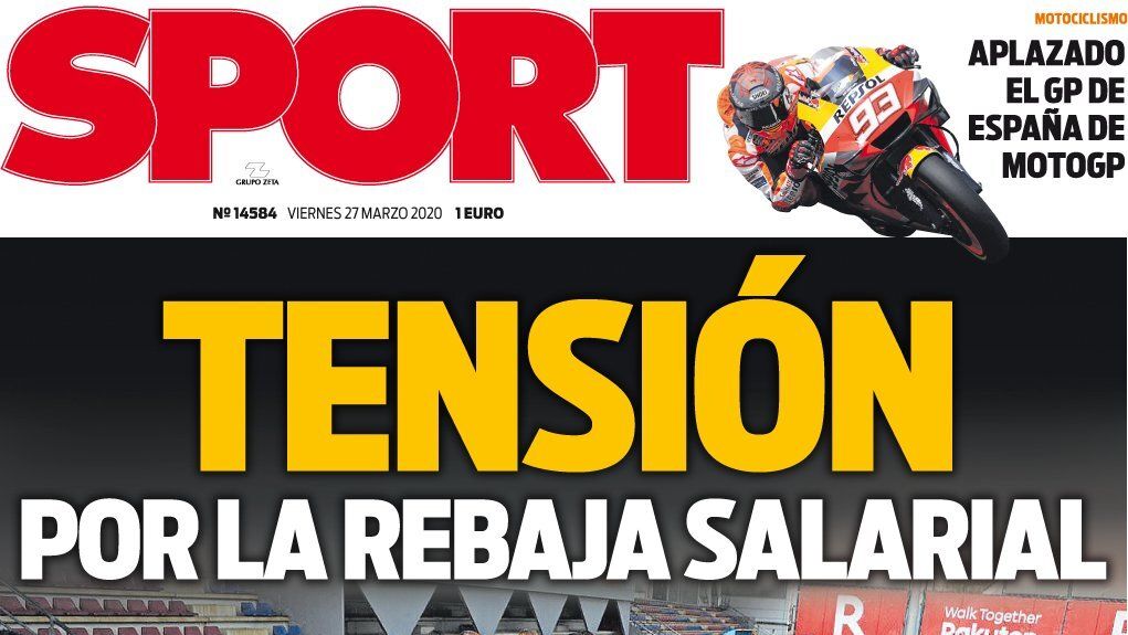 La portada del diario SPORT (27/03/2020)