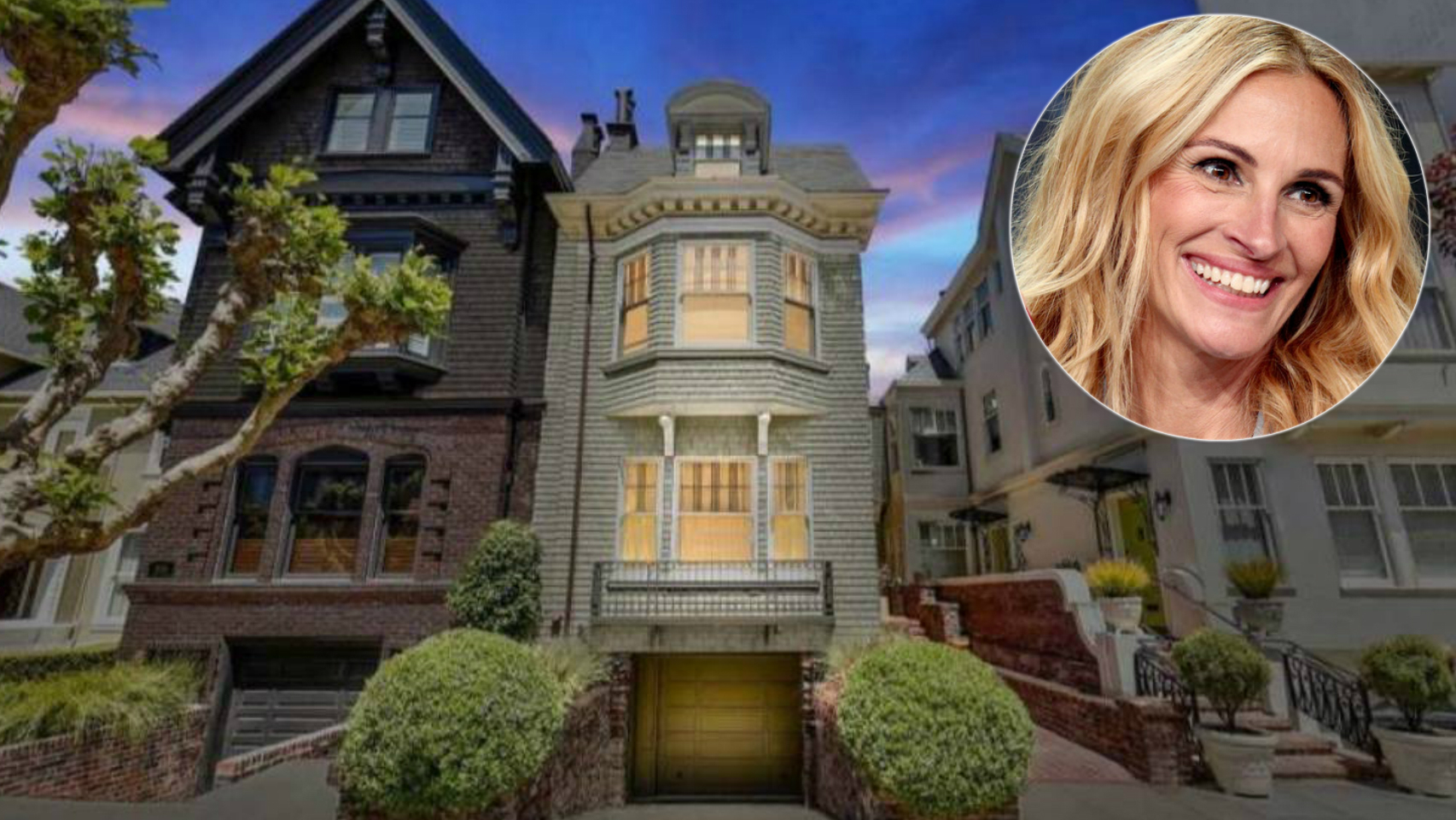 Julia Roberts y la fachada de su nueva casa en un montaje de Jaleos.