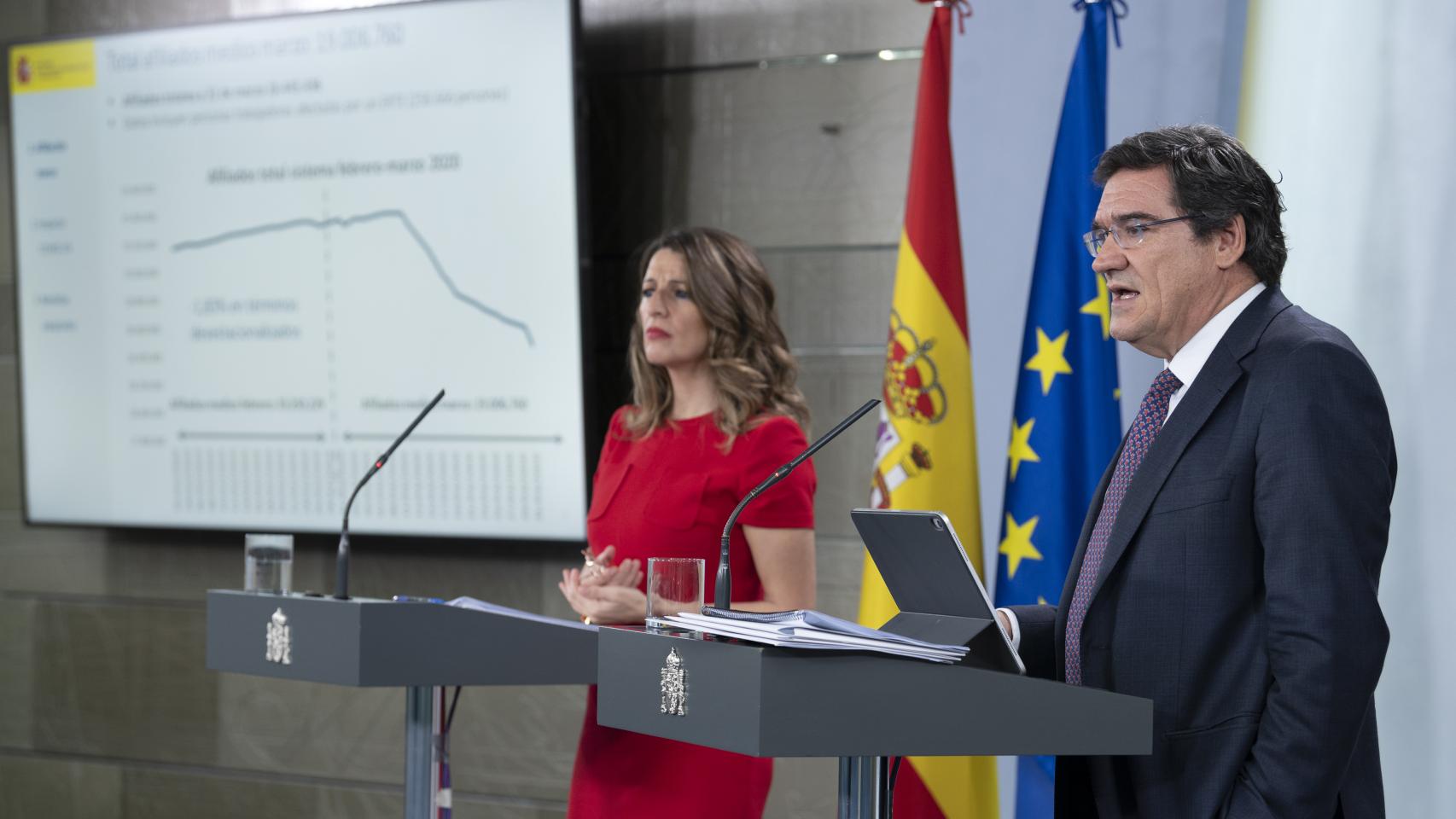 Yolanda Díaz, ministra de Trabajo, y José Luis Escrivá, titular de Seguridad Social.