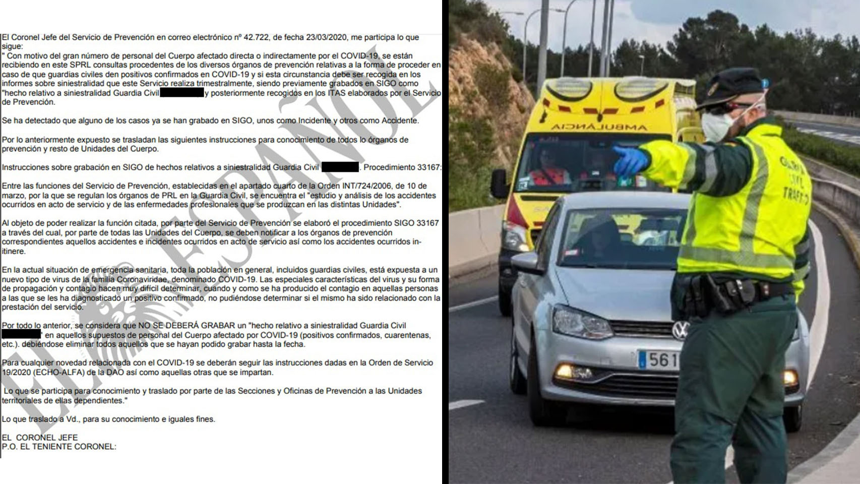 A la izquierda, el documento en cuestión remitido por correo electrónico.