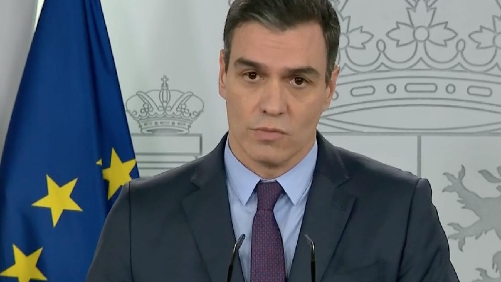 El presidente del Gobierno, Pedro Sánchez, en una comparecencia en Moncloa.