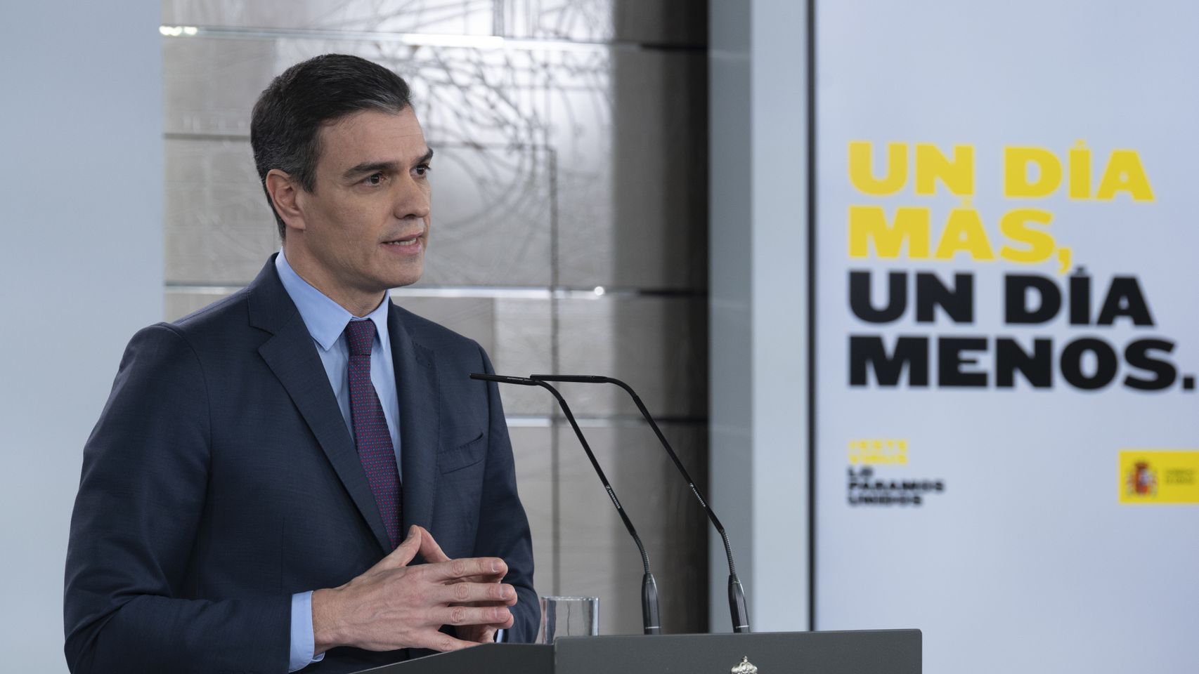 El presidente Pedro Sánchez en su comparecencia de este sábado en Moncloa.