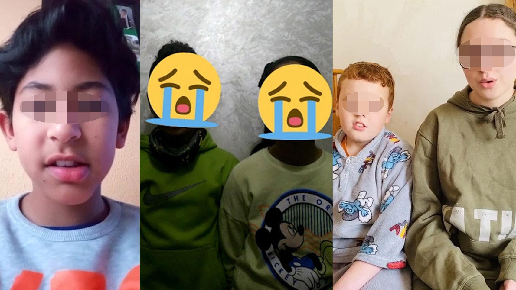 Adam (primero por la izq.) y otros niños españoles, en los vídeos grabados para pedir el regreso de sus padres.