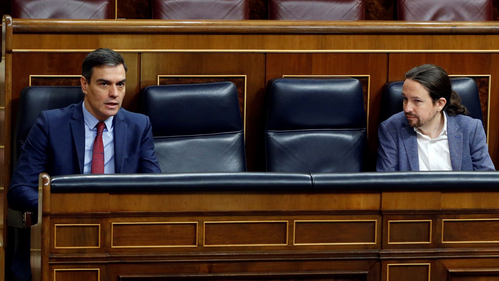 Pedro Sánchez y Pablo Iglesias durante el Pleno para prorrogar el estado de alarma.
