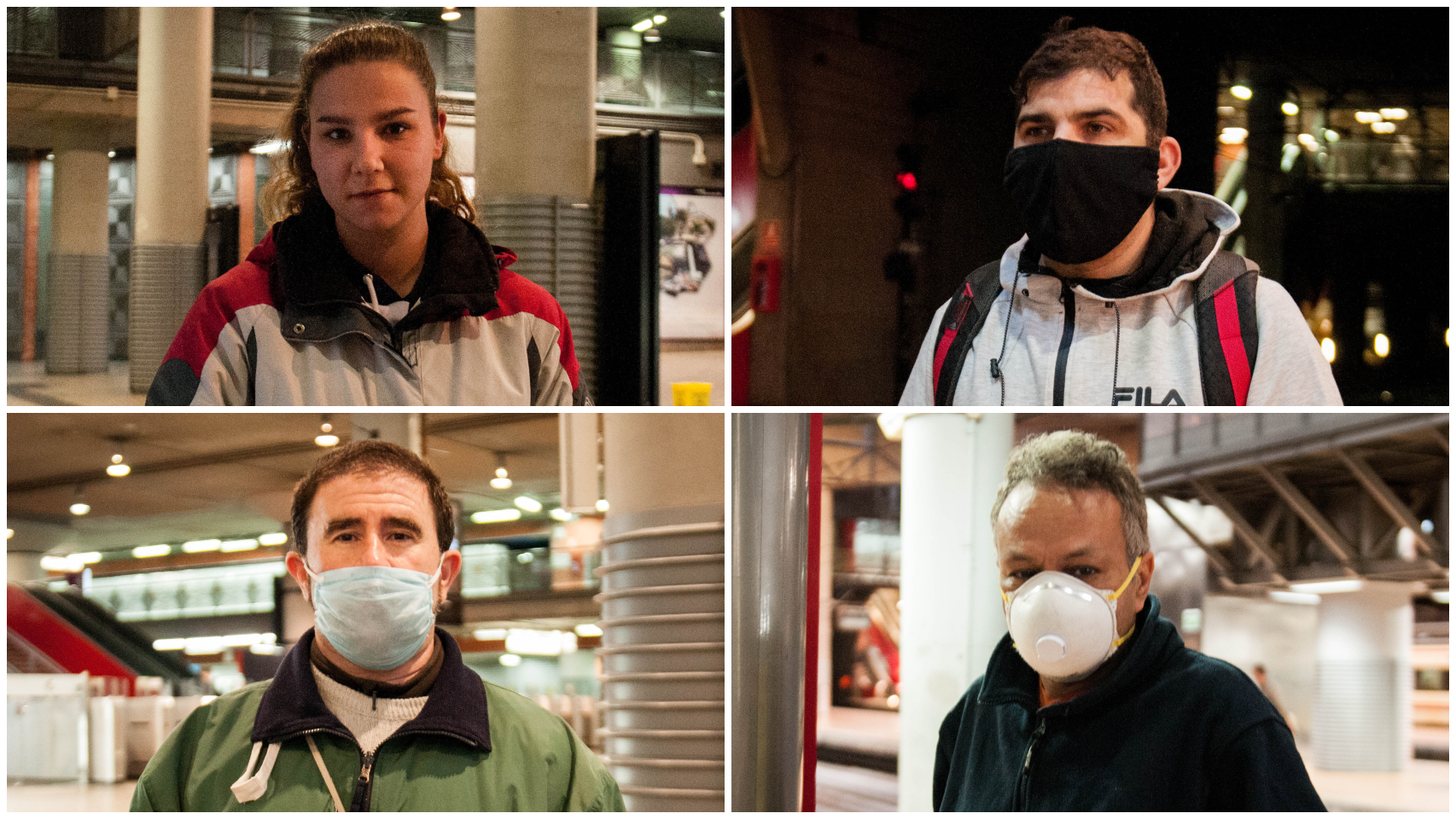 Nuria, Eduardo, Marcelino y Mustafá, cuatro trabajadores en la estación de Atocha.