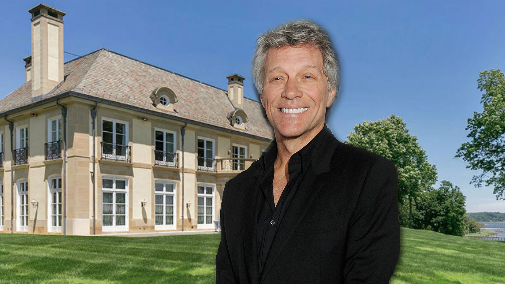 Bon Jovi en un montaje de JALEOS con la mansión de fondo.